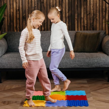 Covoras ortopedic, senzorial, set puzzle, 9 piese cu diferite texturi, Stimulative Rainbow [3]