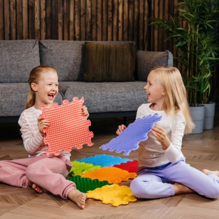 Covoras ortopedic, senzorial, set puzzle, 9 piese cu diferite texturi, Stimulative Rainbow [2]