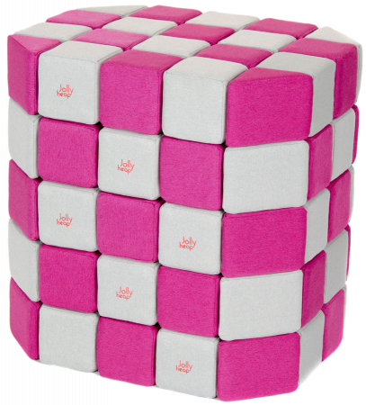 Cuburi Magnetice Basic de joaca, JollyHeap, 100 cuburi, Alb Fildes-Roz [0]