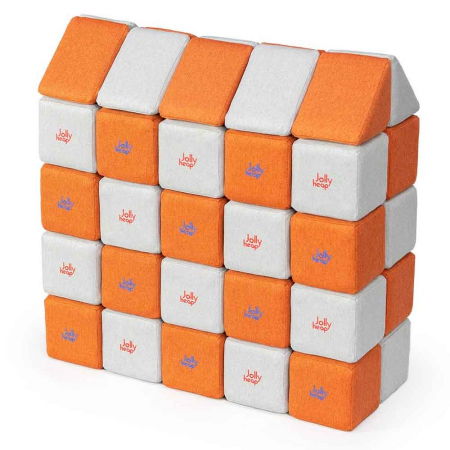 Cuburi Magnetice, JollyHeap Medium, 50 cuburi,  Alb Fildes-Portocaliu [0]