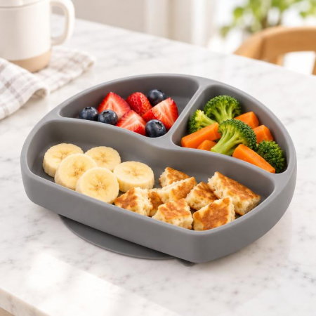 Farfurie din silicon cu 3 compartimente pentru auto-diversificare BabyJem, Diverse culori [2]