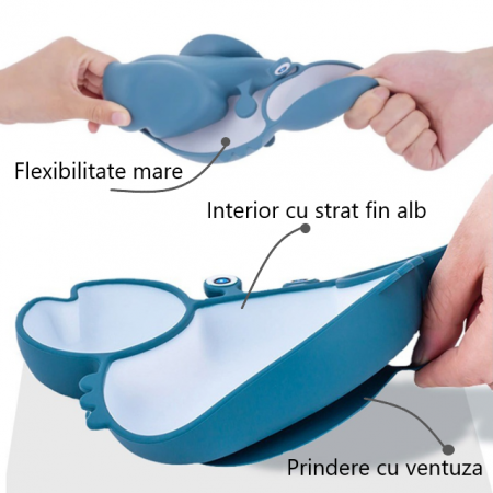 Farfurie din silicon pentru diversificare, anti-alunecare, compartimentata, Empria, Crab, Diverse culori [4]