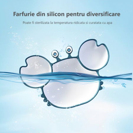 Farfurie din silicon pentru diversificare, anti-alunecare, compartimentata, Empria, Crab, Diverse culori [5]