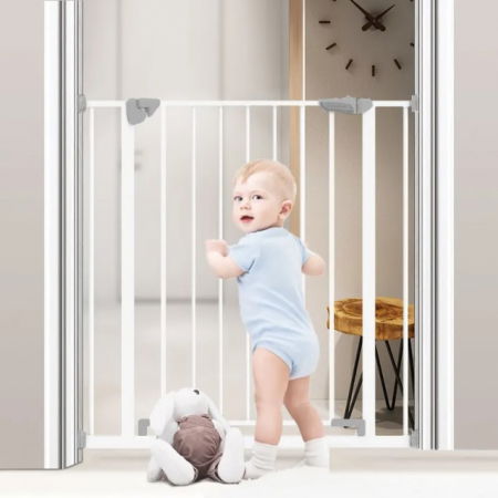 Poarta siguranta copii - 3 x Gard de protectie copii, pentru usi si scari, montaj prin presiune, dimensiune reglabila 71-77 cm, Empria, Alb
