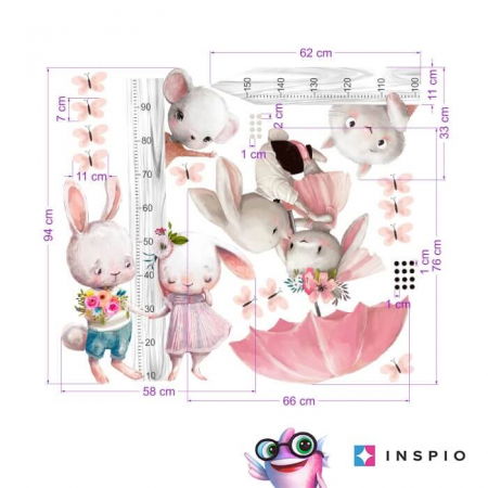 Stickere decorative - Grafica pe Perete pentru Masurarea Inaltimii Copiilor - Iepurasi in Acuarela