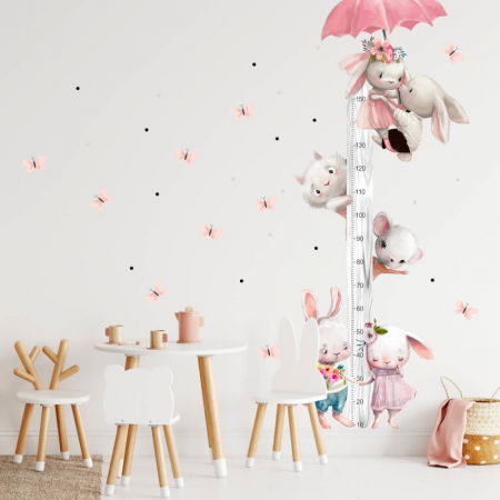 Stickere decorative - Grafica pe Perete pentru Masurarea Inaltimii Copiilor - Iepurasi in Acuarela