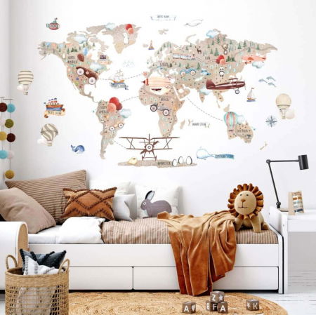 Stickere decorative - Harta maro a lumii pentru micii aventurieri, 127 x 198 cm