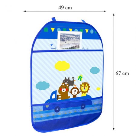 Accesorii auto copii - Husa protectie scaun auto copii, impermeabila, 3 buzunare, Empria, 65x44.5 cm, Bleu