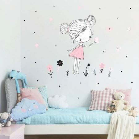 Stickere decorative si covorase - INSPIO zana in culori pudrate cu fluturi si flori, roz