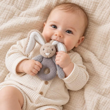 Jucarii bebelusi - Jucarie zornaitoare bebelusi BabyJem, Iepuras din plus, 3 luni+, Diverse culori