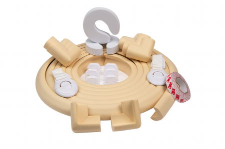 Kituri de siguranta pentru copii si bebelusi - Kit siguranta copii - banda si coltare protectie maro, opritoare usa, sigurante sertar si protectii priza_Buy4Baby