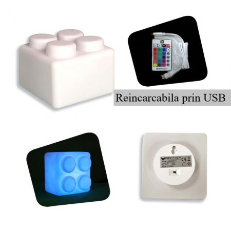 Lampa de veghe, LED cu 16 moduri de culoare, lumina reglabila, Lego [6]