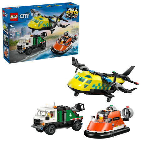 Jucarii copii si jocuri educative - LEGO® City - Avion, autospeciala de service si aeroglisor in versiuni adaptate (60505), 990 piese