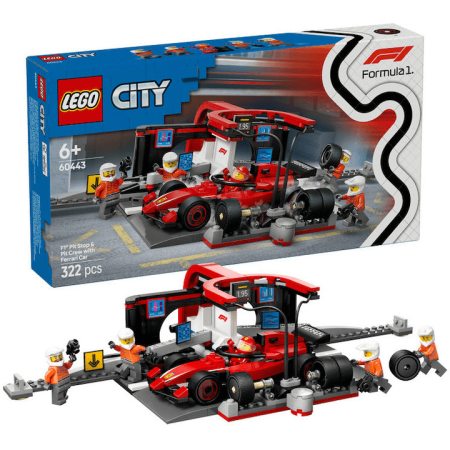 Jucarii copii si jocuri educative - LEGO® City - Boxa si mecanici F1® cu masina Ferrari (60443), 322 piese
