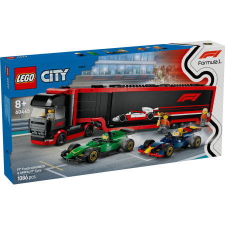 Jucarii copii si jocuri educative -  LEGO®  City - Camion F1 cu masinile F1 RB20 si AMR24 (60445), 1086 piese