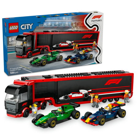Jucarii copii si jocuri educative -  LEGO®  City - Camion F1 cu masinile F1 RB20 si AMR24 (60445), 1086 piese