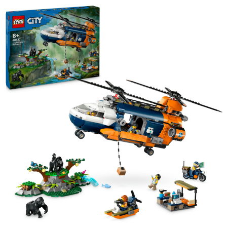 Jucarii copii si jocuri educative -  LEGO®  City - Elicopterul unui explorator al junglei la tabara de baza (60437), 881 piesa 