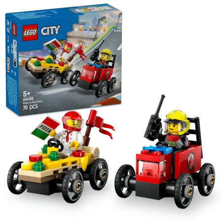 Jucarii copii si jocuri educative -  LEGO®  City - Pachet de curse Furgoneta de pizza vs. camion de pompieri (60458), 70 piese