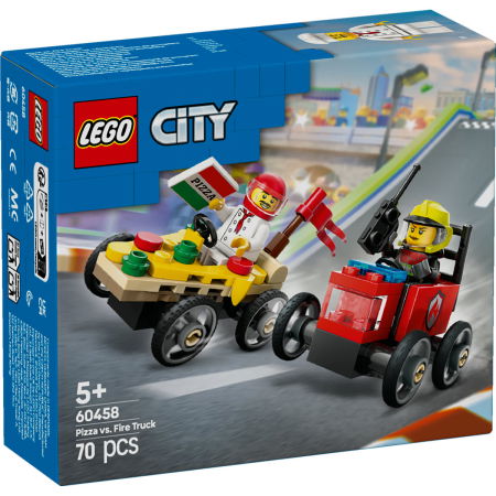 Jucarii copii si jocuri educative -  LEGO®  City - Pachet de curse Furgoneta de pizza vs. camion de pompieri (60458), 70 piese