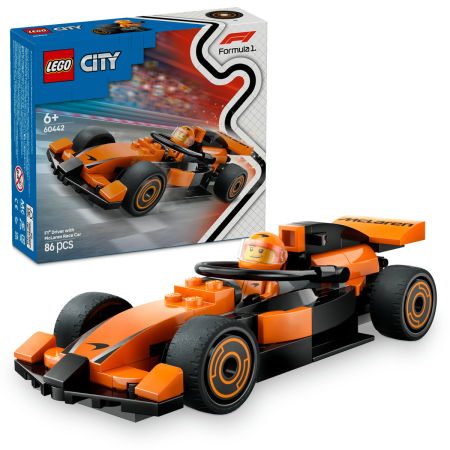 Jucarii copii si jocuri educative -  LEGO®  City - Pilot F1 cu masina de curse McLaren (60442), 86 piese