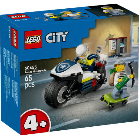 Jucarii copii si jocuri educative -  LEGO®  City - Urmarire cu motocicleta de politie (60455), 65 piese