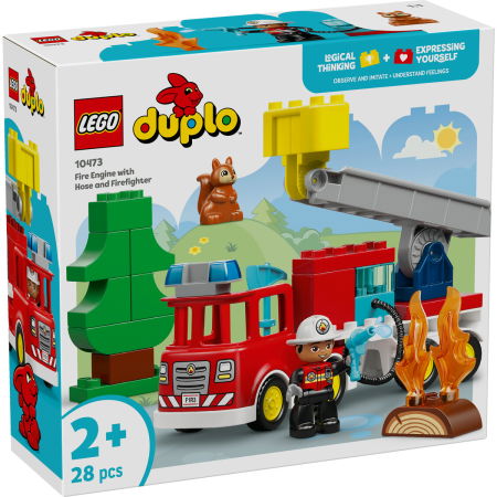 LEGO - LEGO® DUPLO -  Camion de pompieri cu furtun si pompier (10473), 28 piese