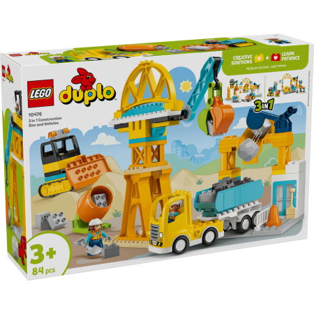 Jucarii copii si jocuri educative - LEGO® DUPLO - santier si vehicule de constructii 3 in 1 (10476), 84 piese