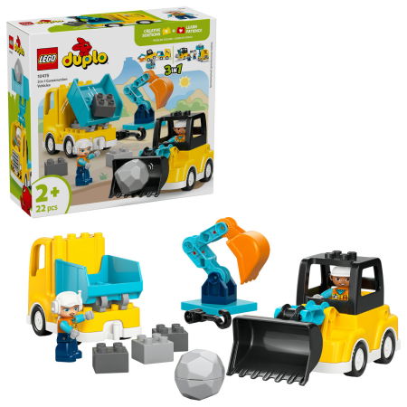LEGO - LEGO® DUPLO -  Vehicule de constructii 3 in 1 (10475), 22 piese