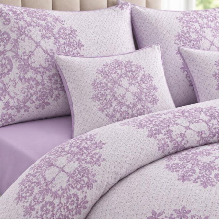 Lenjerie de pat 200x230 cm, 6 piese pentru pat dublu, material combinat, 4 fete de perna, model floral, Diverse culori [5]