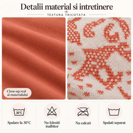 Lenjerie de pat 200x230 cm, 6 piese pentru pat dublu, material combinat, 4 fete de perna, model floral, Portocaliu [3]