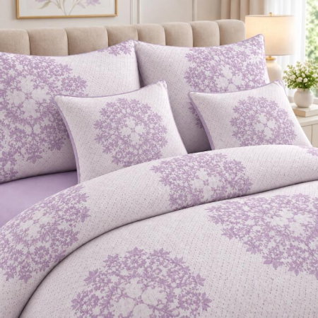 Lenjerie de pat 200x230 cm, 6 piese pentru pat dublu, material combinat, 4 fete de perna, model floral, Diverse culori [2]