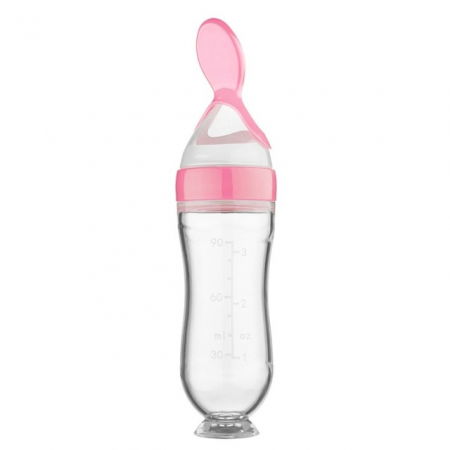 Lingurita de silicon cu rezervor pentru hrana solida, Empria, Roz [2]