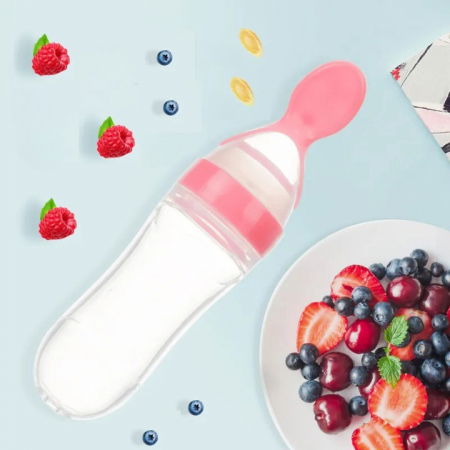Lingurita de silicon cu rezervor pentru hrana solida, Empria, Roz [3]