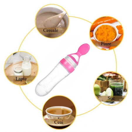 Lingurita de silicon cu rezervor pentru hrana solida, Empria, Roz [4]
