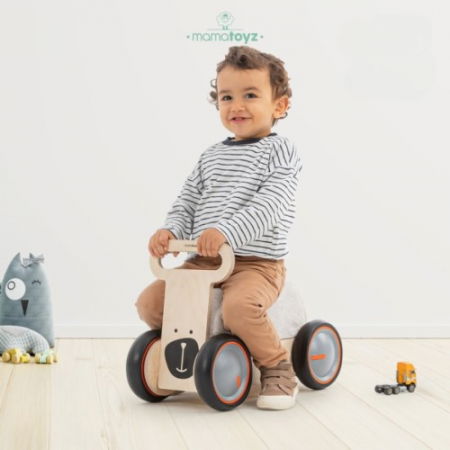 Jocuri educative - Masinuta ride-on, premergator si carucior de jucarii MamaToyz DriveMe Soft, Ursulet - Jucarie din lemn 3 in 1
