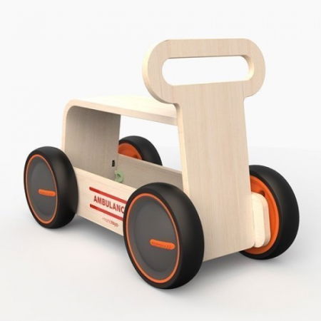Masinuta ride-on, premergator si carucior de jucarii MamaToyz DriveMe Wood, Ambulanta - Jucarie din lemn 3 in 1 [4]