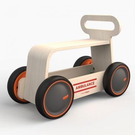 Masinuta ride-on, premergator si carucior de jucarii MamaToyz DriveMe Wood, Ambulanta - Jucarie din lemn 3 in 1 [2]