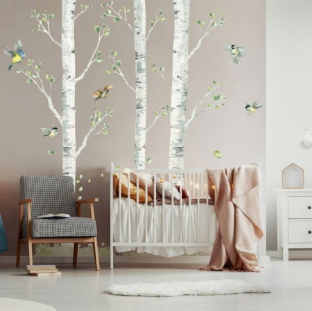 Stickere decorative - Mesteacan cu pasari - autocolante pentru perete