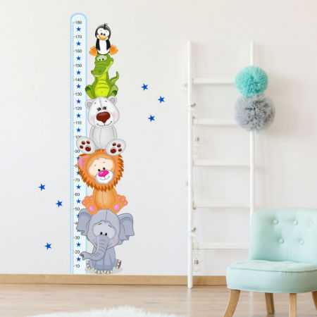 Stickere decorative si covorase - Metru albastru cu animale in camera copiilor, 45 x 188 cm