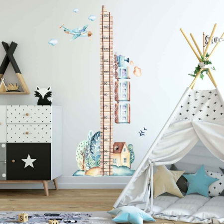 Stickere decorative si covorase - Metru de masurare pentru perete pentru baieti - Tren