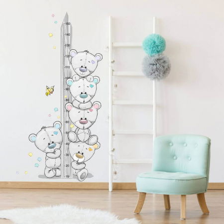 Stickere decorative - Metru de masurat copii  pentru perete - Ursuleti, 150 cm
