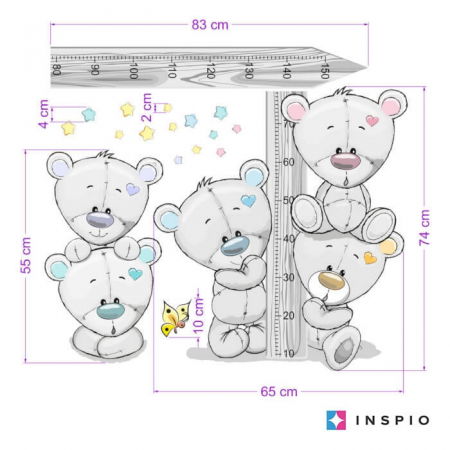 Stickere decorative - Metru de masurat copii  pentru perete - Ursuleti, 150 cm
