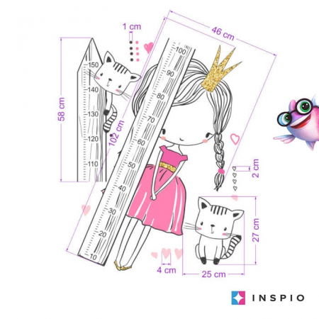 Stickere decorative si covorase - Metru masurarea inaltimii pentru perete - Printesa cu pisica, 150 cm