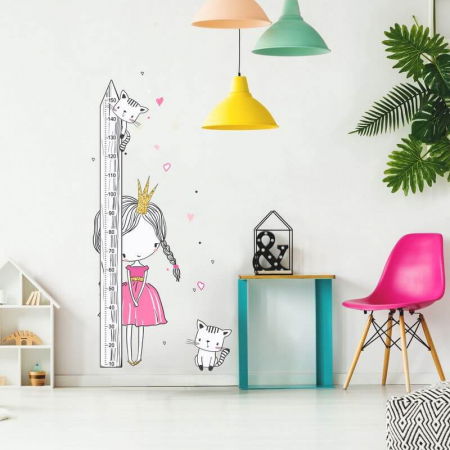 Stickere decorative si covorase - Metru masurarea inaltimii pentru perete - Printesa cu pisica, 150 cm