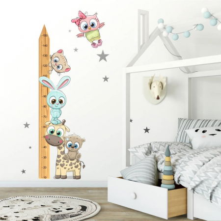 Stickere decorative - Metru pentru copii 150 cm cu animale CUTE 2, Lemn