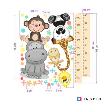 Stickere decorative - Metru portocaliu de masurare a cresterii copilului, pentru perete, 45 x 187 cm