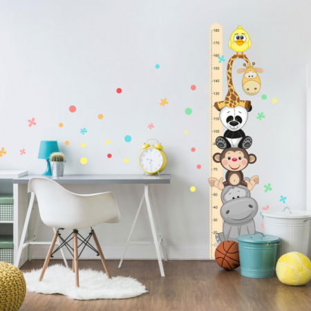 Stickere decorative - Metru portocaliu de masurare a cresterii copilului, pentru perete, 45 x 187 cm