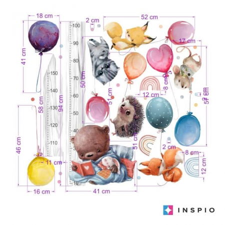 Stickere decorative si covorase - Metrul pe Perete pentru Copii - Animale Zburatoare si Baloane