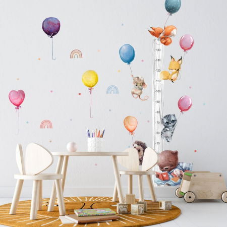 Stickere decorative si covorase - Metrul pe Perete pentru Copii - Animale Zburatoare si Baloane
