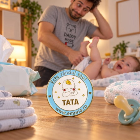 Idei de cadouri pentru bebelusi si copii - Moneda cine il schimba pe bebe, in cutie de cadou elegant pentru parinti cu nou-nascuti, Empria, in romana